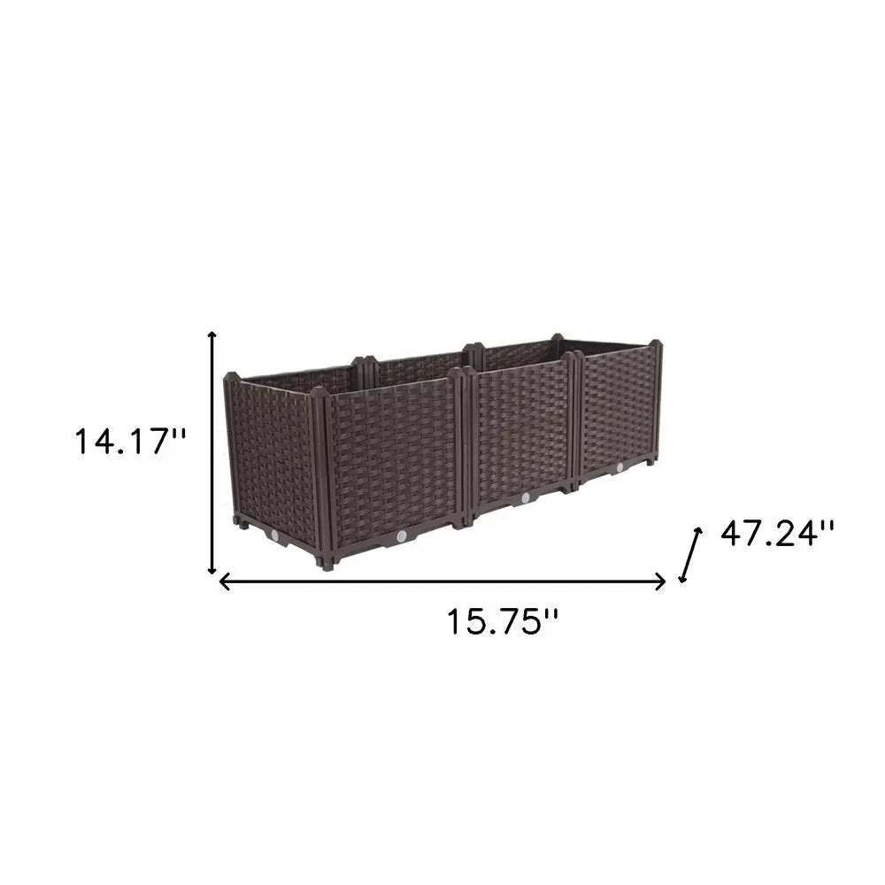 47" X 16" Dark Brown Heavy Duty Plastic Rectangular Self Watering Planter Box - NOBLE HOME INTERIORS