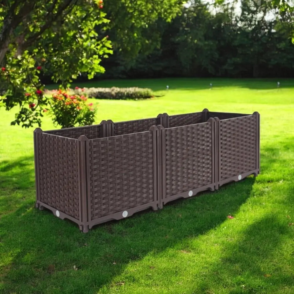 47" X 16" Dark Brown Heavy Duty Plastic Rectangular Self Watering Planter Box - NOBLE HOME INTERIORS
