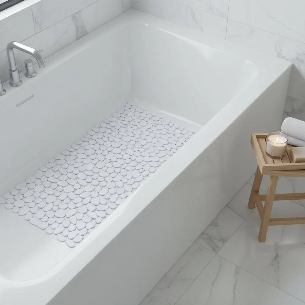 35" White Spa Pebbles Non Slip Bathtub Mat HomeRoots