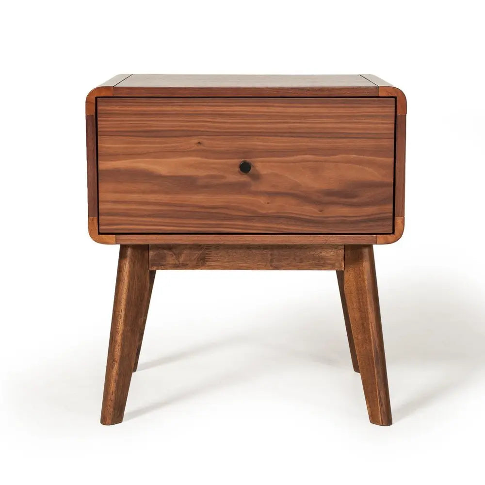 Modern Mid Century Walnut Nightstand with Single Drawer HomeRoots