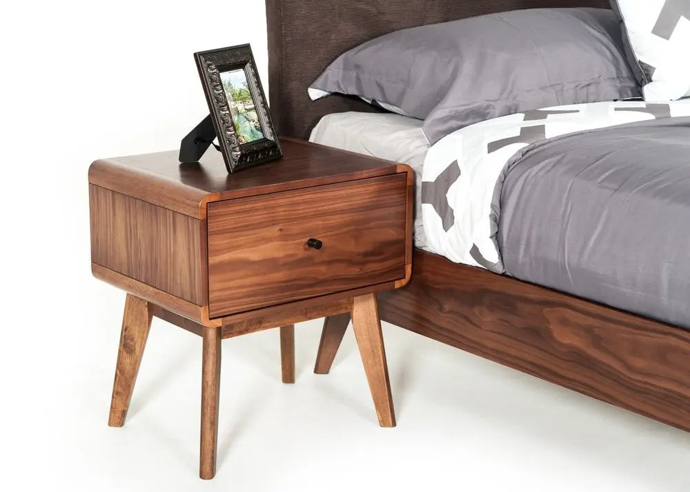 Modern Mid Century Walnut Nightstand with Single Drawer HomeRoots