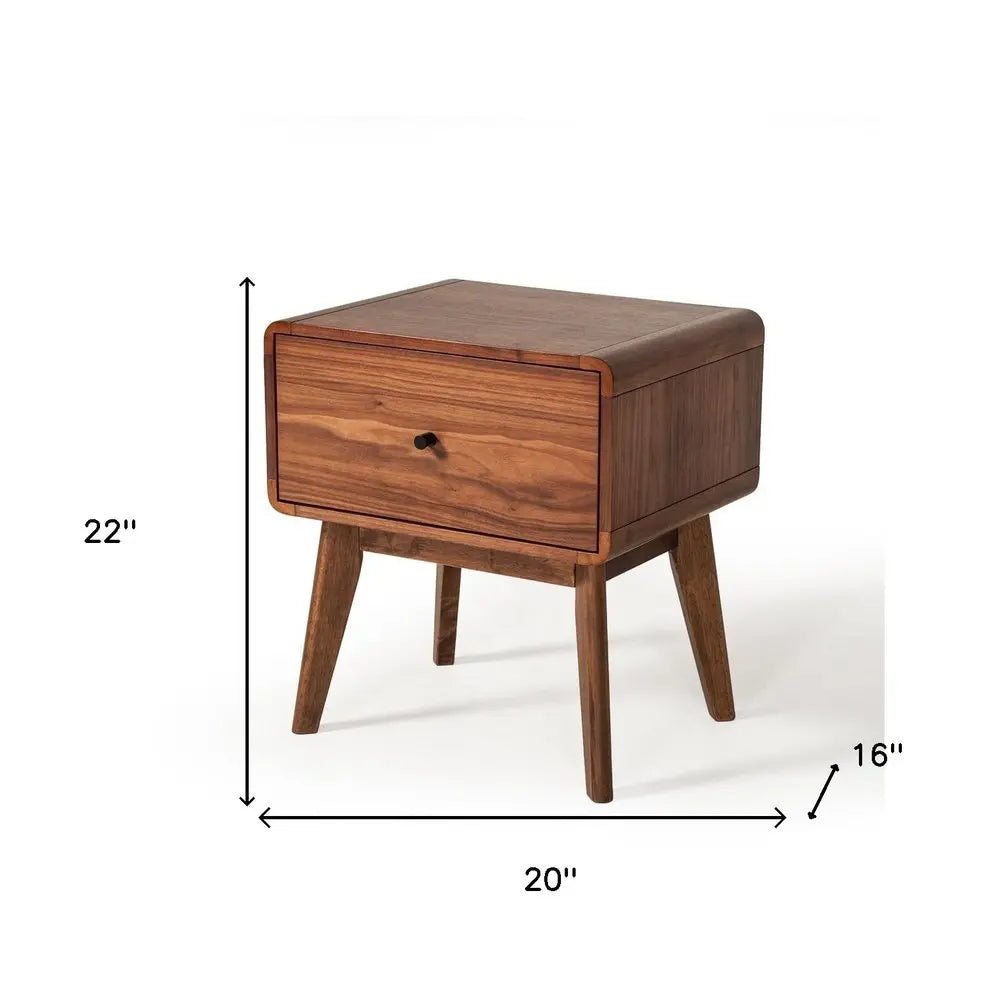 Modern Mid Century Walnut Nightstand with Single Drawer HomeRoots