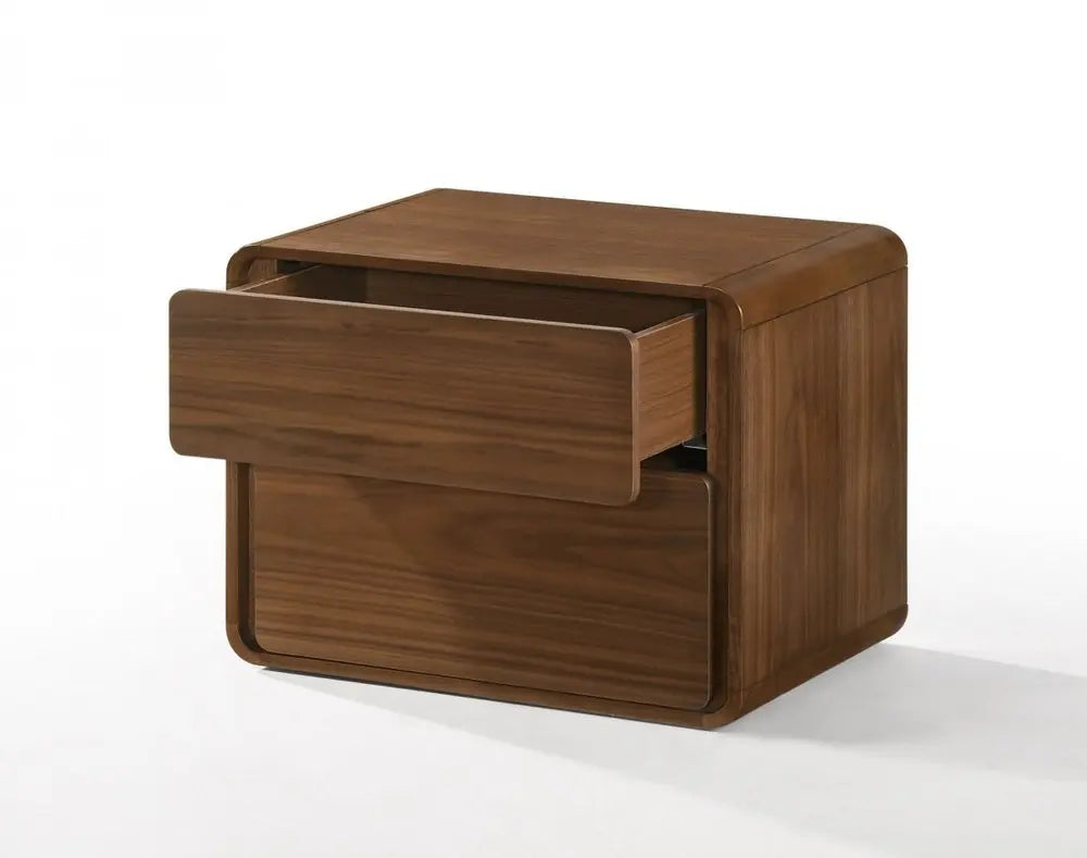 Modern Walnut Brown Nightstand with Two Drawers HomeRoots