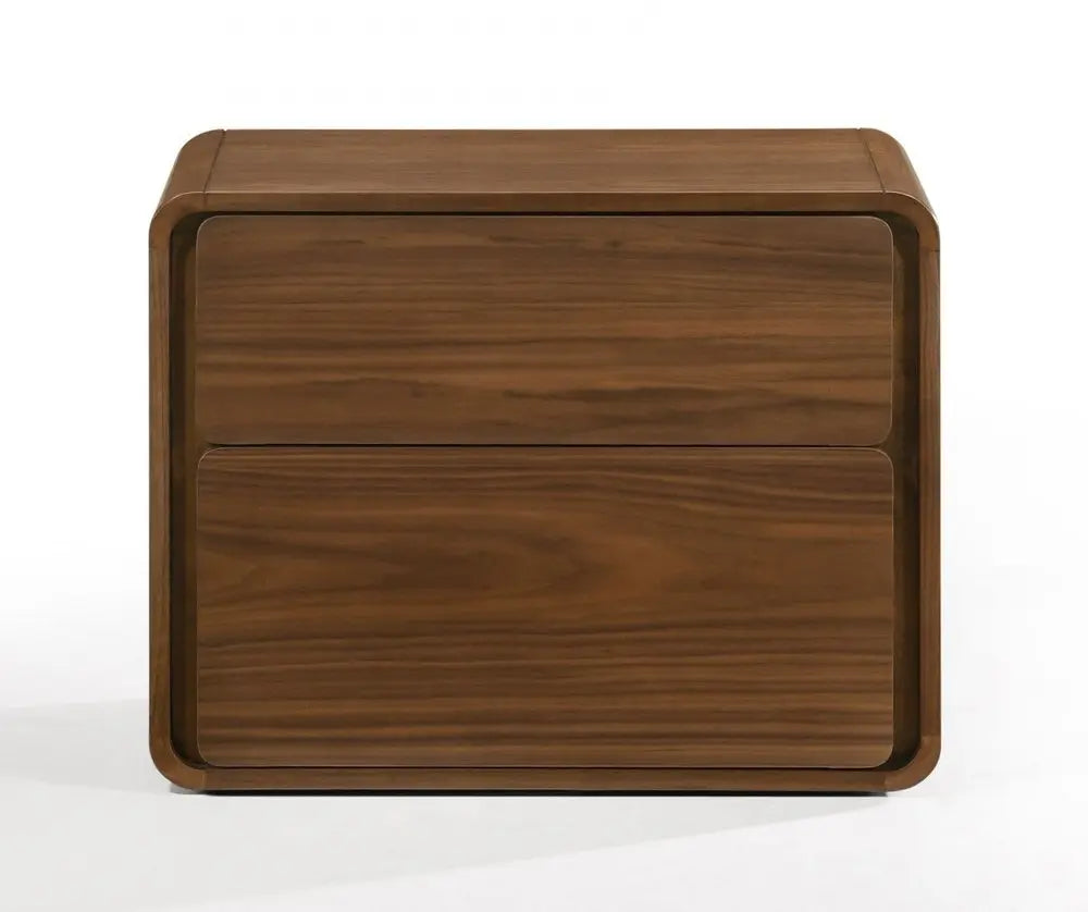 Modern Walnut Brown Nightstand with Two Drawers HomeRoots