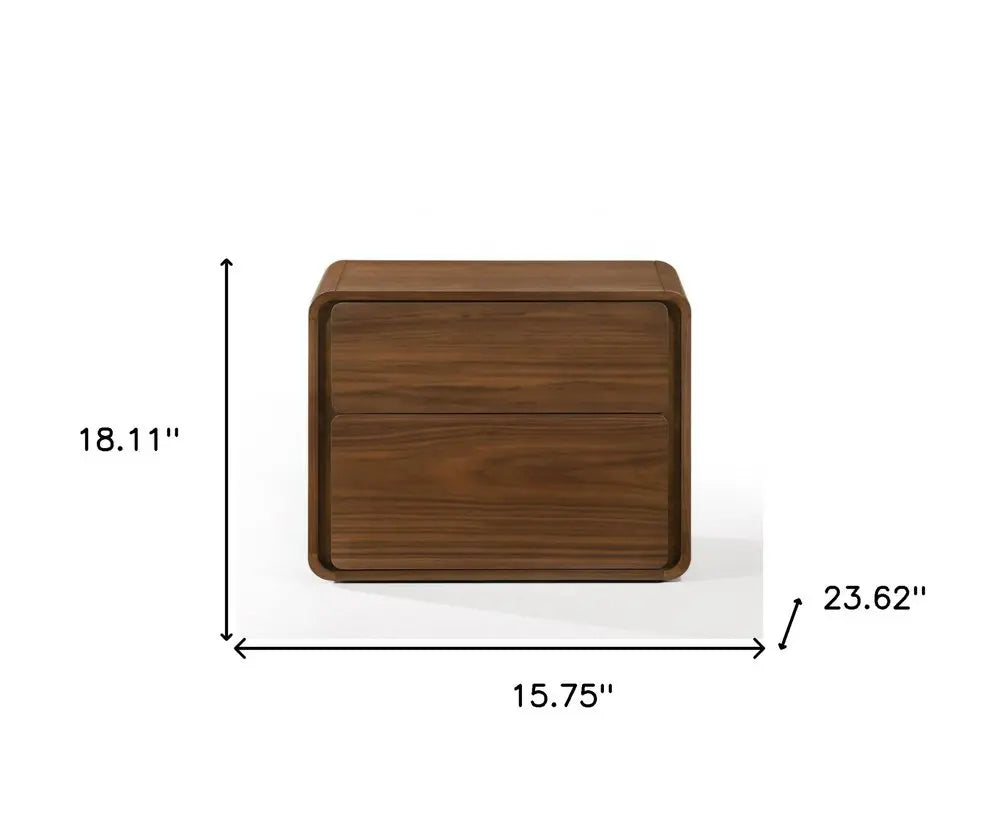 Modern Walnut Brown Nightstand with Two Drawers HomeRoots