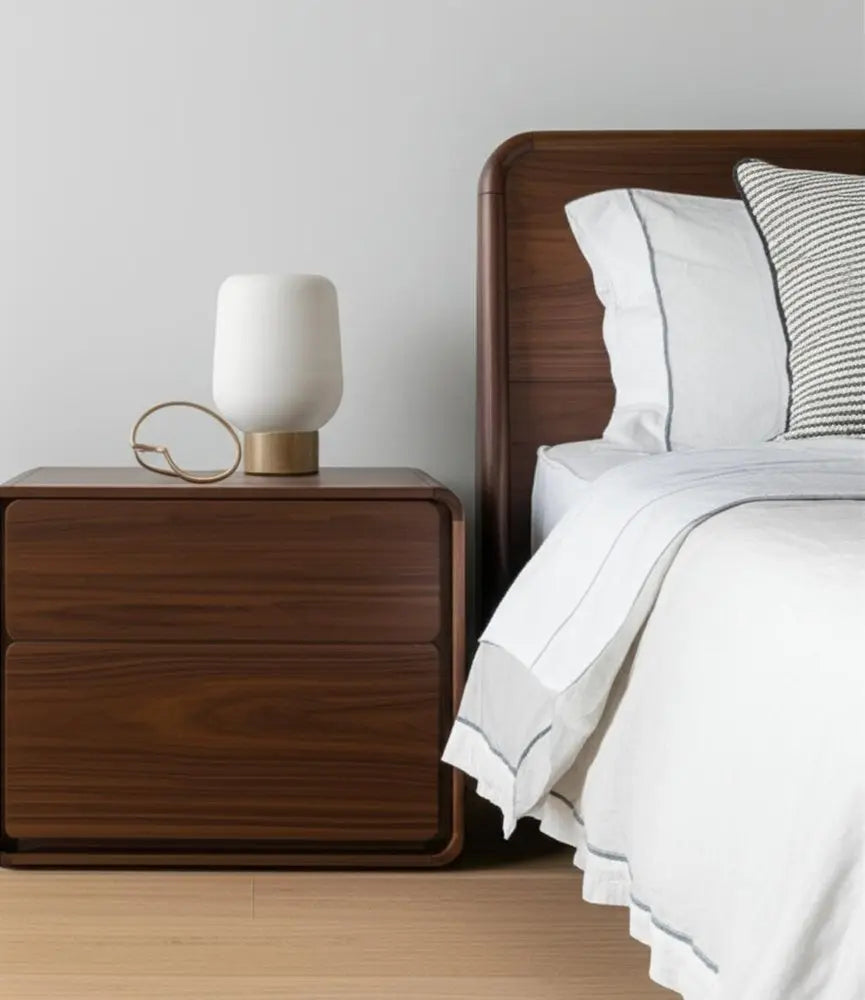 Modern Walnut Brown Nightstand with Two Drawers HomeRoots