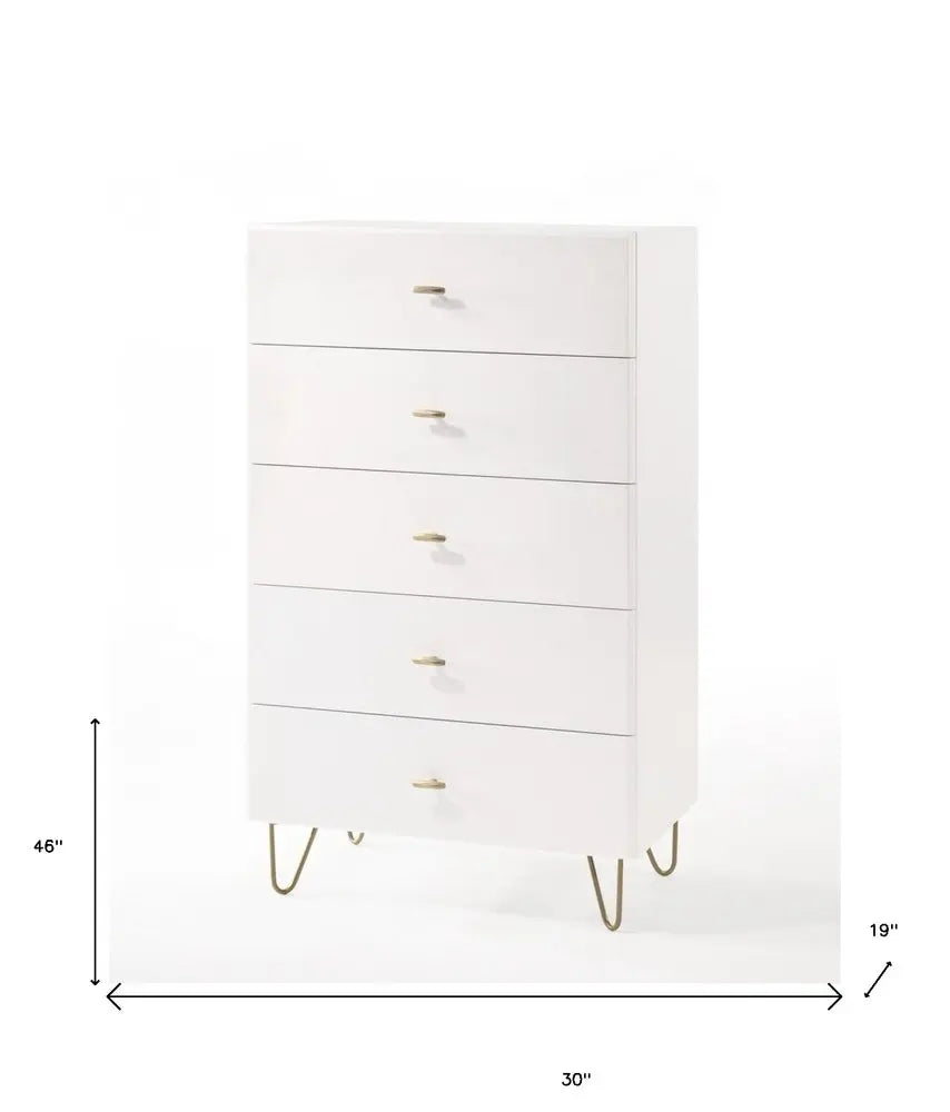 30" White Manufactured Wood Five Drawer Chest HomeRoots