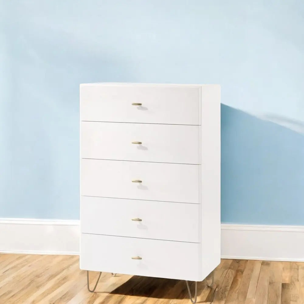 30" White Manufactured Wood Five Drawer Chest HomeRoots