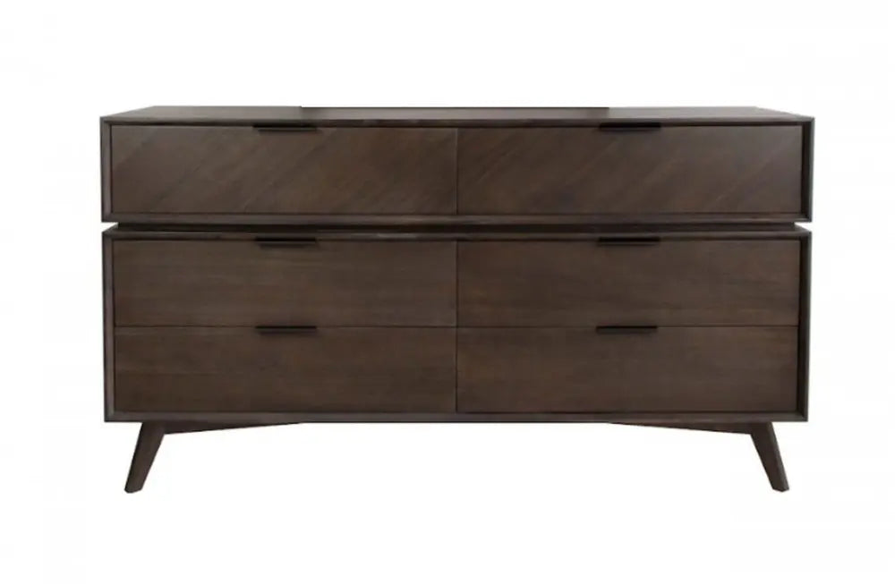 65" Acacia Solid Wood Six Drawer Double Dresser HomeRoots
