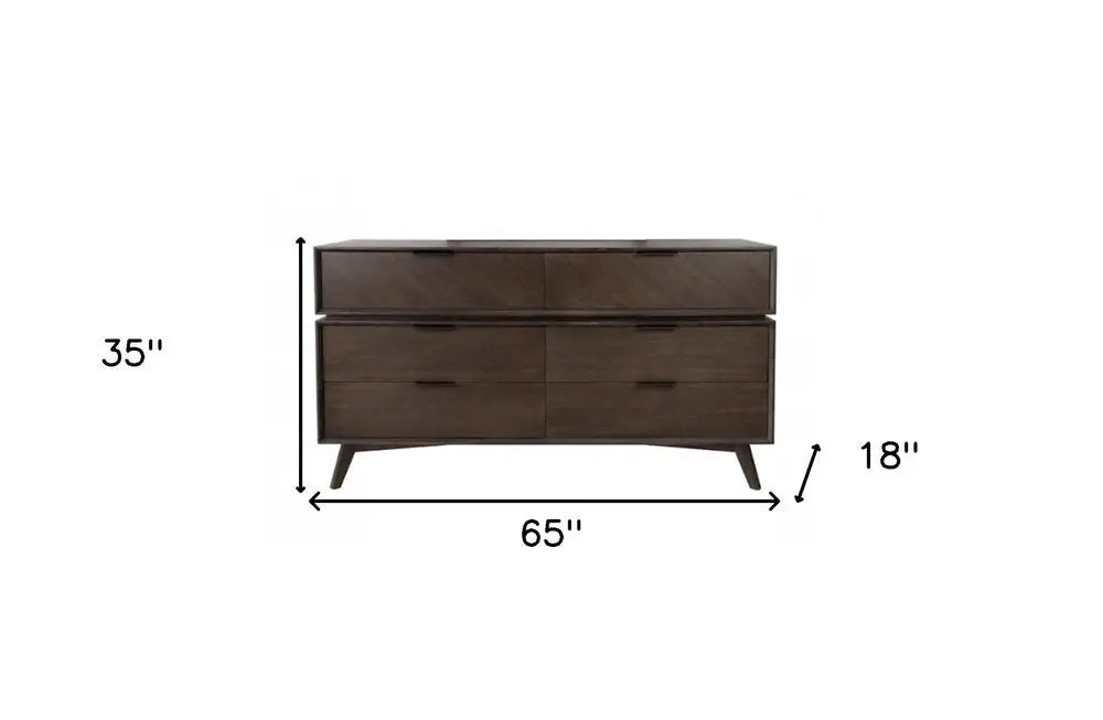 65" Acacia Solid Wood Six Drawer Double Dresser HomeRoots