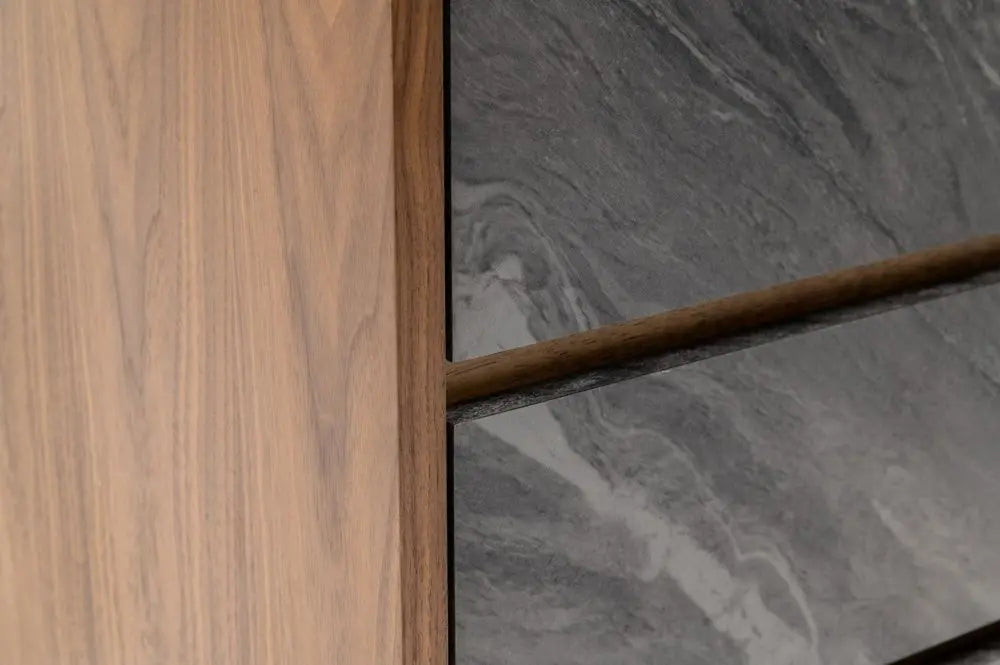 63" Walnut And Grey Faux Marble Wood Six Drawer Double Dresser HomeRoots