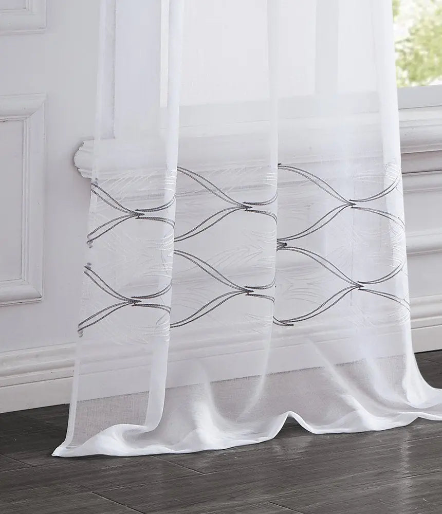 Set of Two 96"  White Wave Embroidered Window Panels HomeRoots