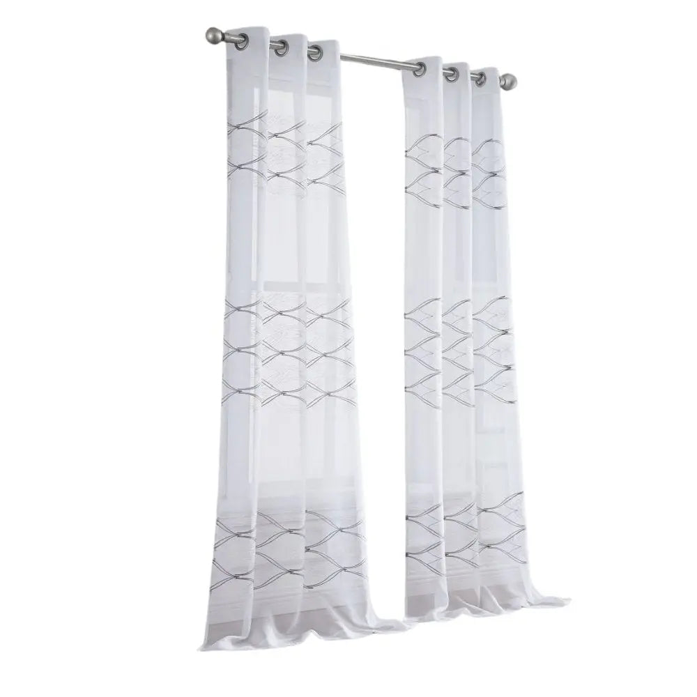 Set of Two 96"  White Wave Embroidered Window Panels HomeRoots