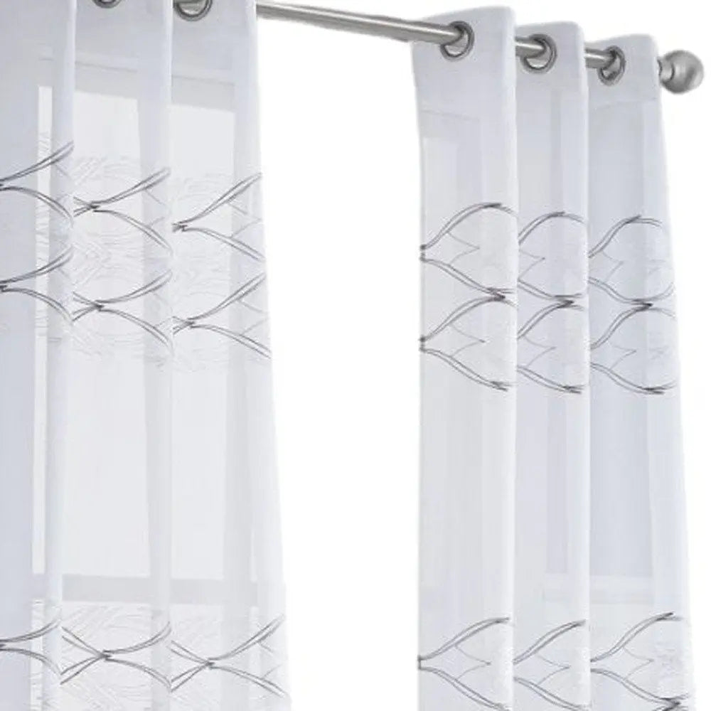 Set of Two 96"  White Wave Embroidered Window Panels HomeRoots