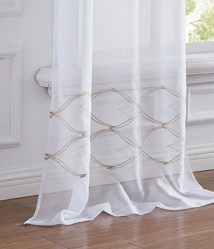 Set of Two 96" Gold and White SemiSheer Curtains HomeRoots