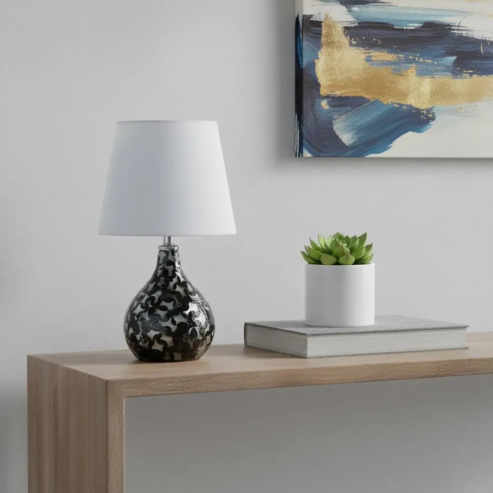 12" Black Table Lamp With White Globe Shade HomeRoots
