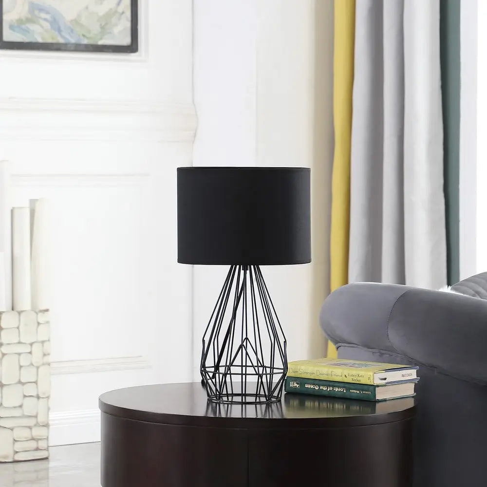 18” Asymmetric Black Cage Metal Table Lamp HomeRoots