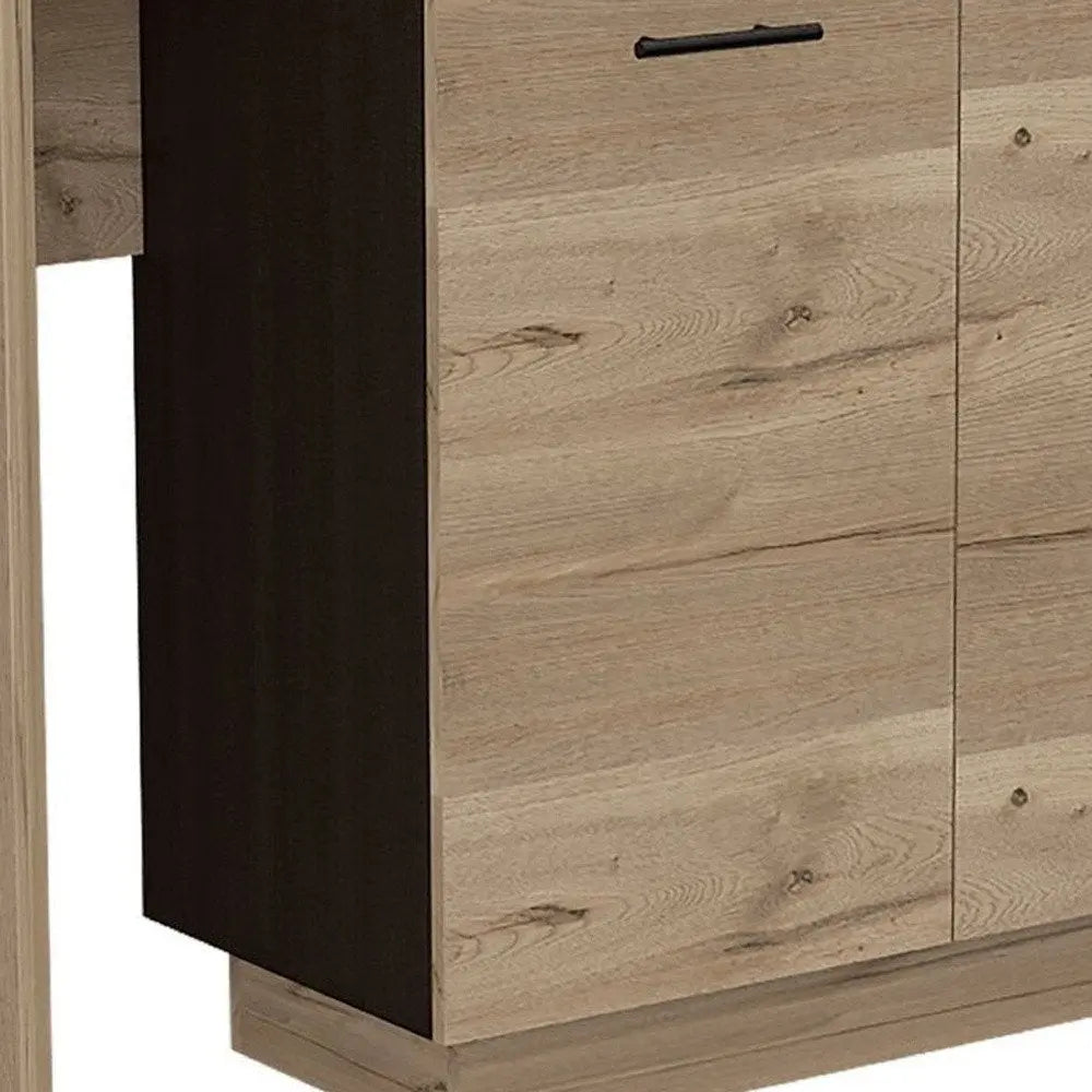 Natural and Natural And Black 59" Kitchen Island With Storage HomeRoots