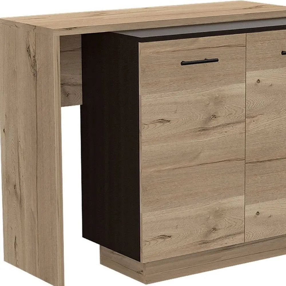 Natural and Natural And Black 59" Kitchen Island With Storage HomeRoots