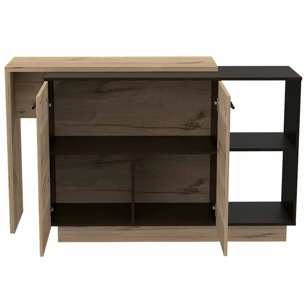 Natural and Natural And Black 59" Kitchen Island With Storage HomeRoots
