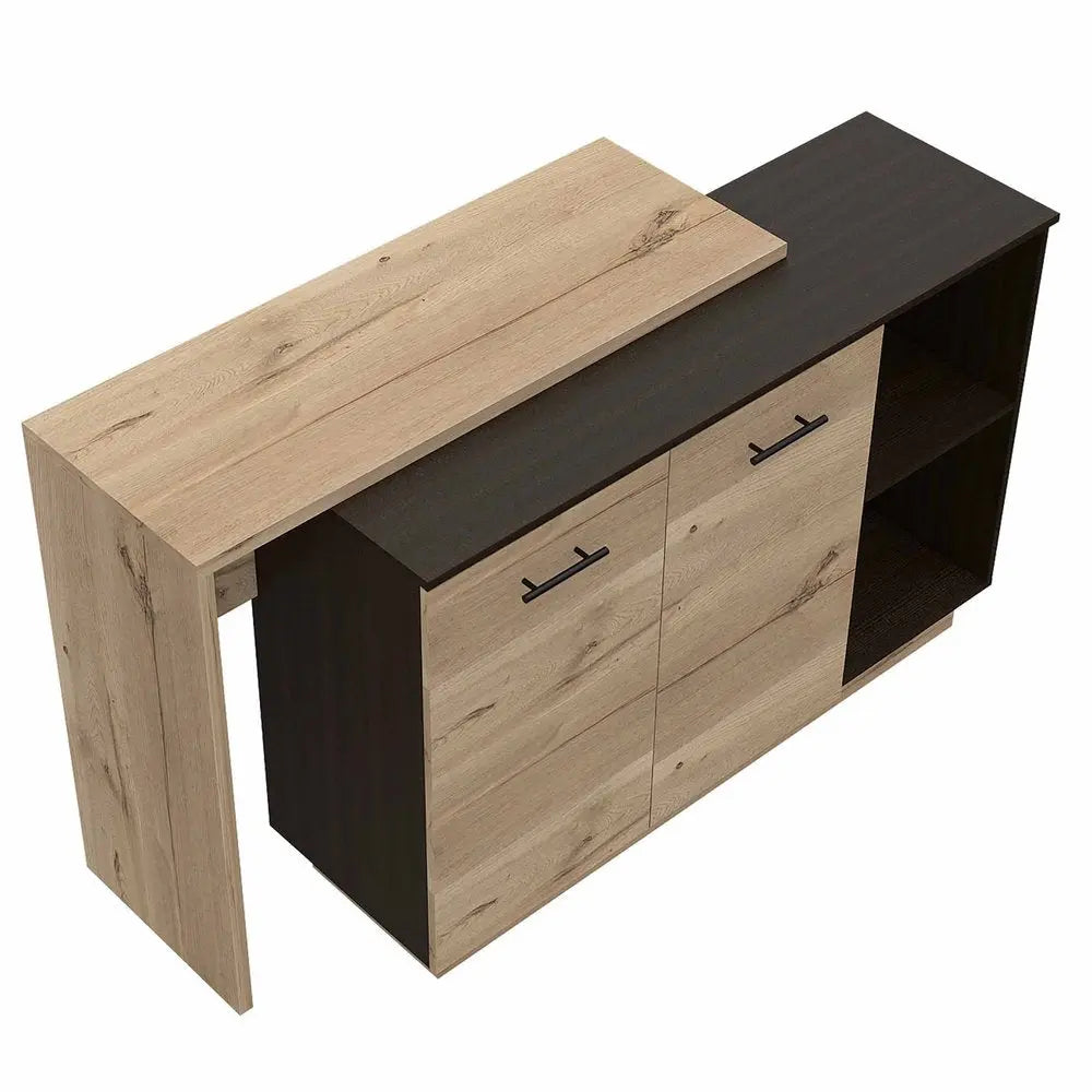 Natural and Natural And Black 59" Kitchen Island With Storage HomeRoots
