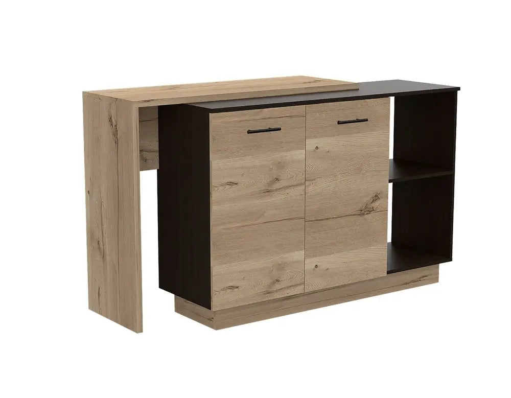 Natural and Natural And Black 59" Kitchen Island With Storage HomeRoots