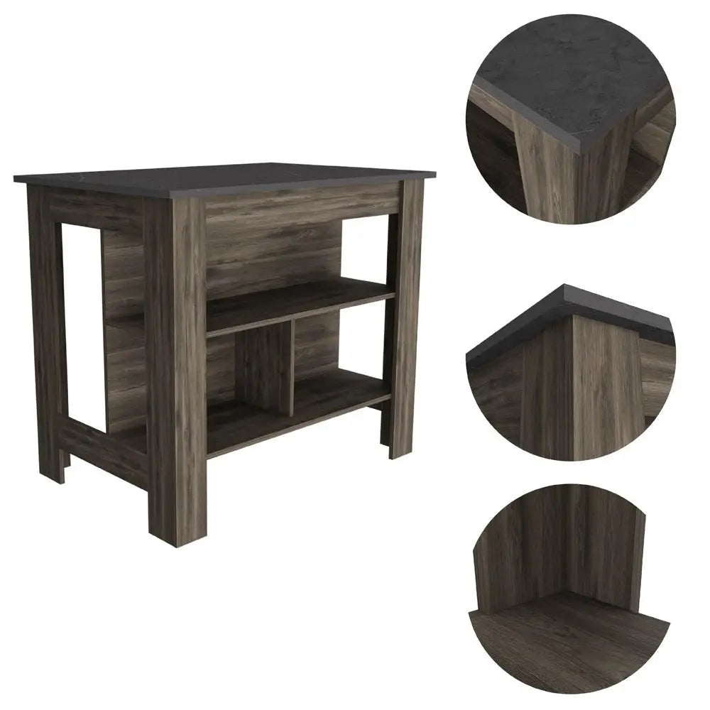 Dark Brown and Brown 41" Kitchen Island With Storage HomeRoots