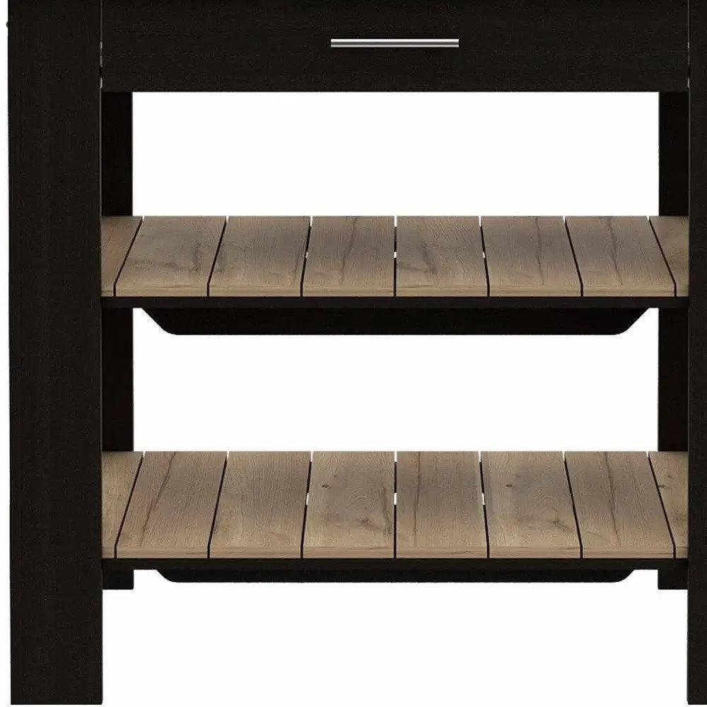 Black and Natural 40" Kitchen Island With Storage HomeRoots