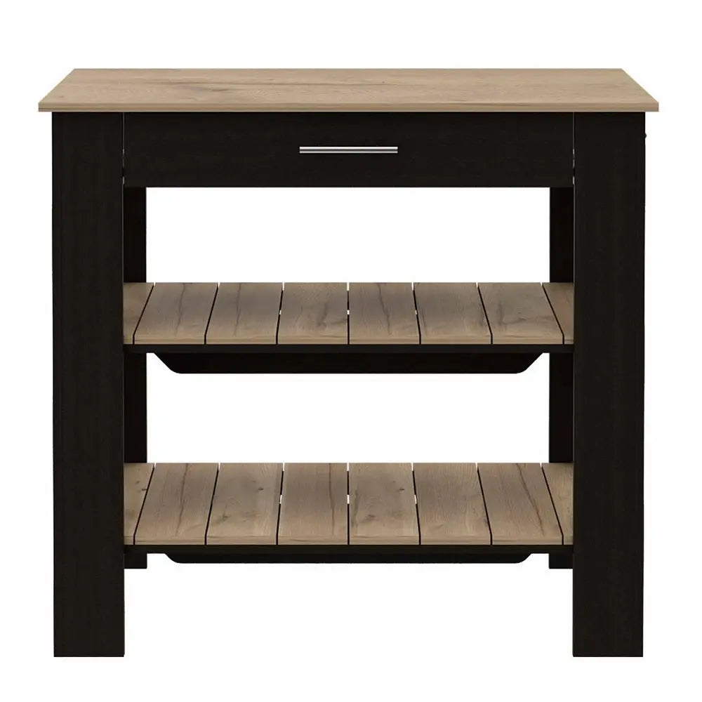Black and Natural 40" Kitchen Island With Storage HomeRoots