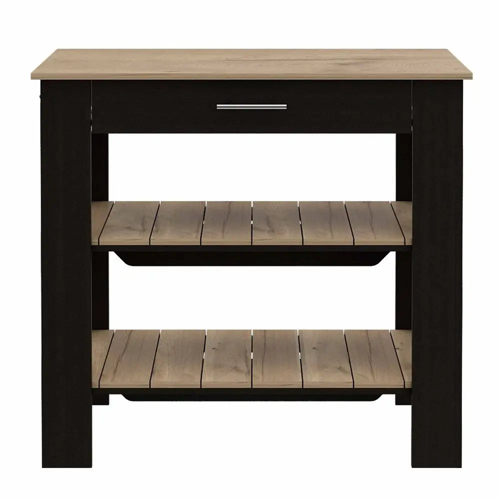 Black and Natural 40" Kitchen Island With Storage HomeRoots