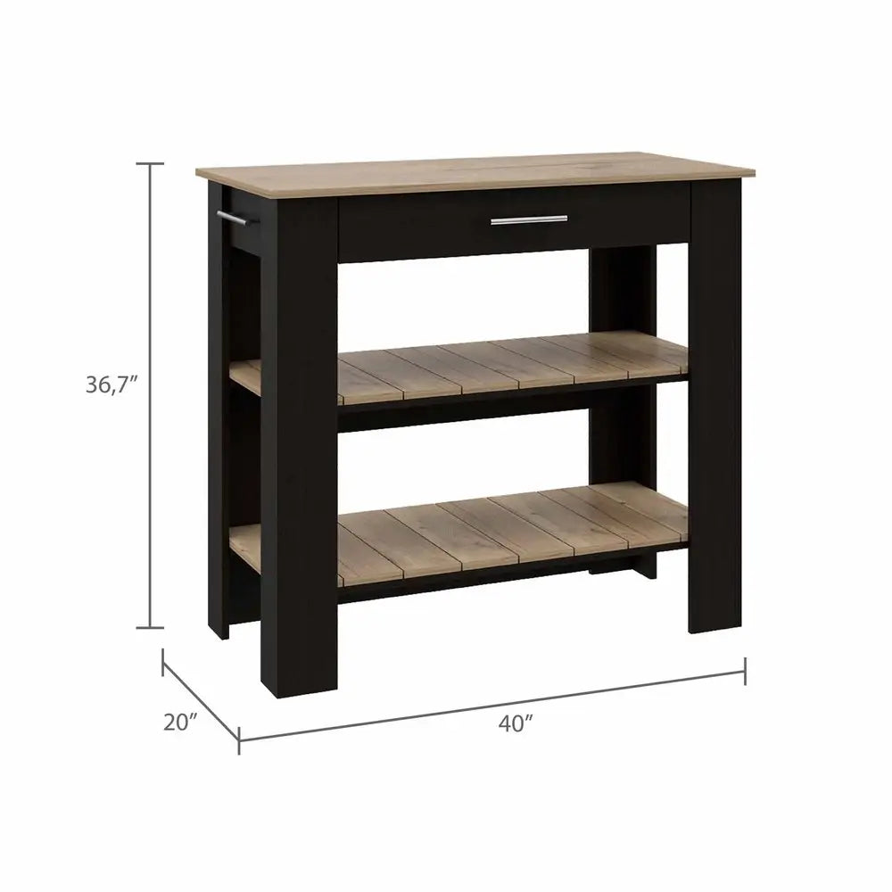 Black and Natural 40" Kitchen Island With Storage HomeRoots