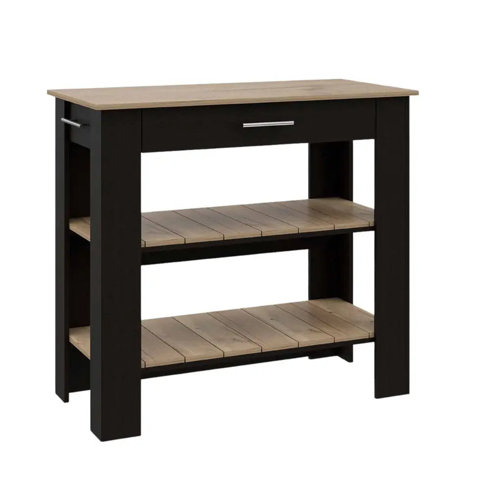 Black and Natural 40" Kitchen Island With Storage HomeRoots