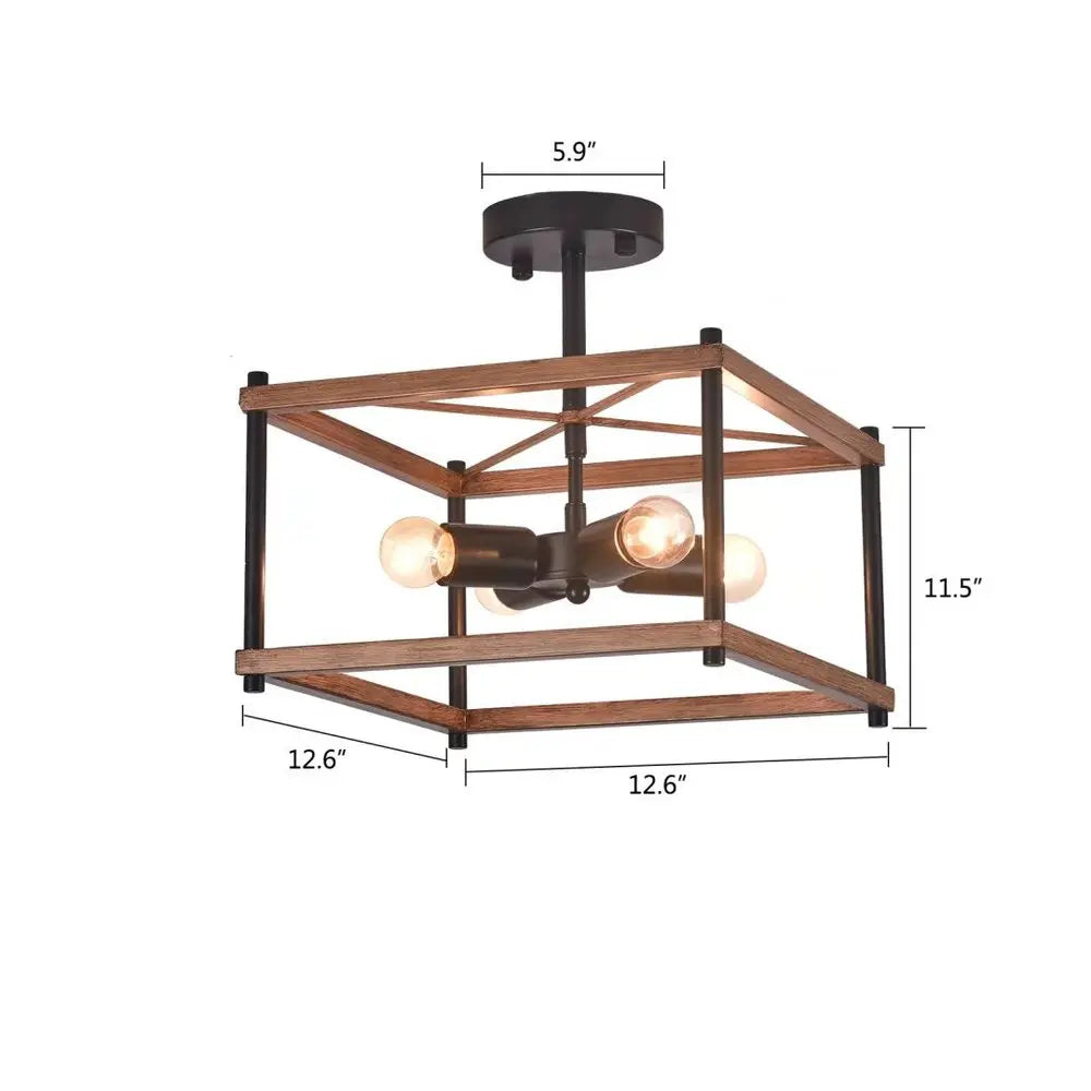 Industrial Wood Square Four Light Ceiling Fixture HomeRoots
