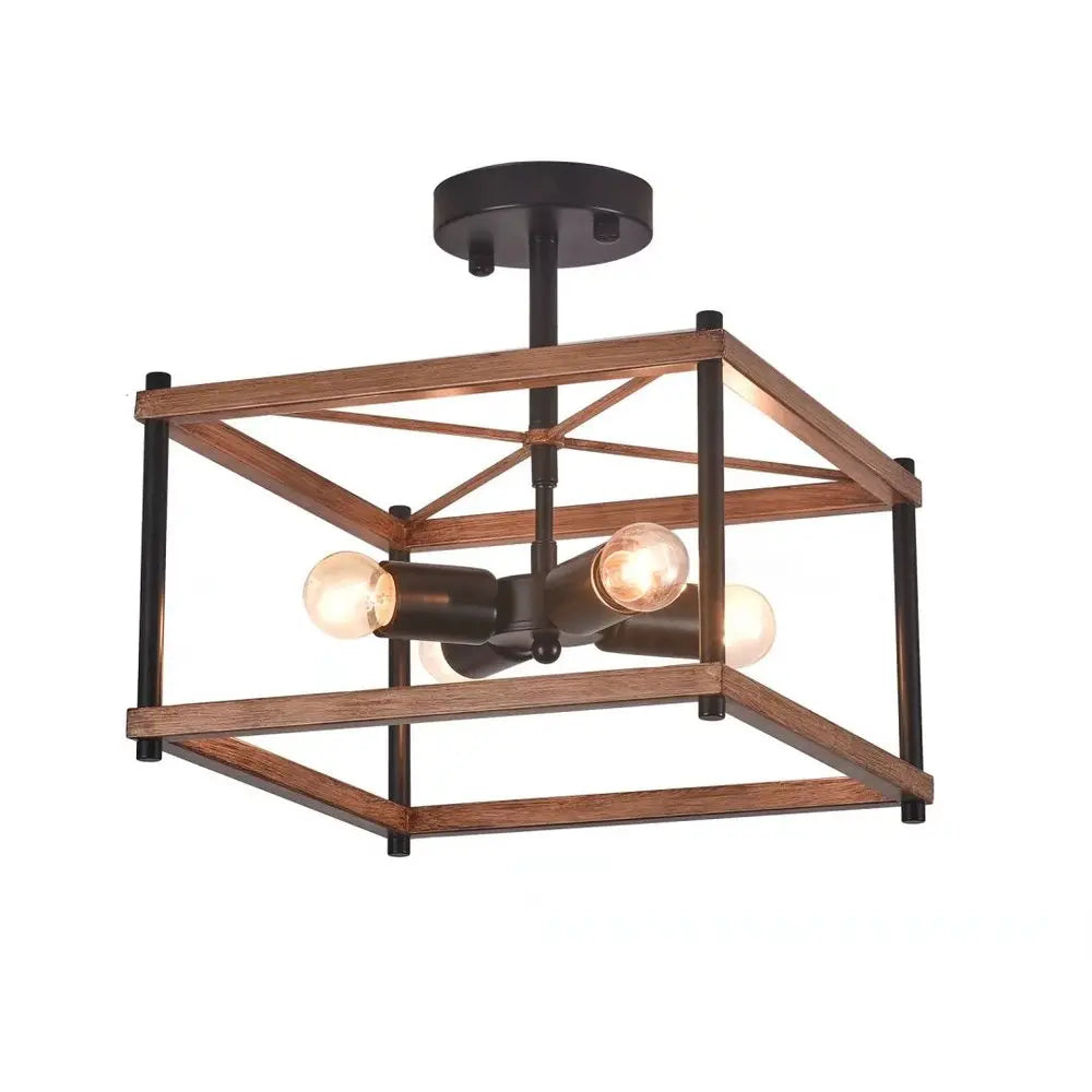 Industrial Wood Square Four Light Ceiling Fixture HomeRoots