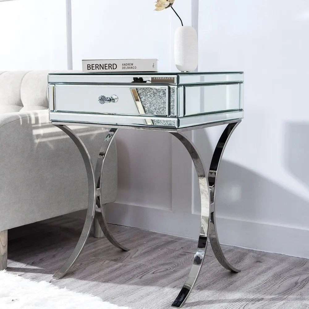 24" Stainless Steel and Mirror Nightstand HomeRoots