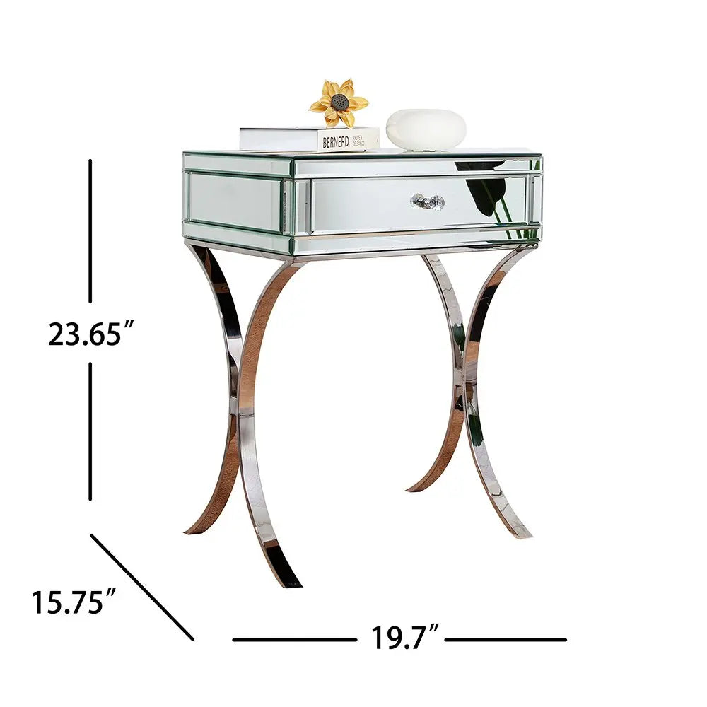 24" Stainless Steel and Mirror Nightstand HomeRoots