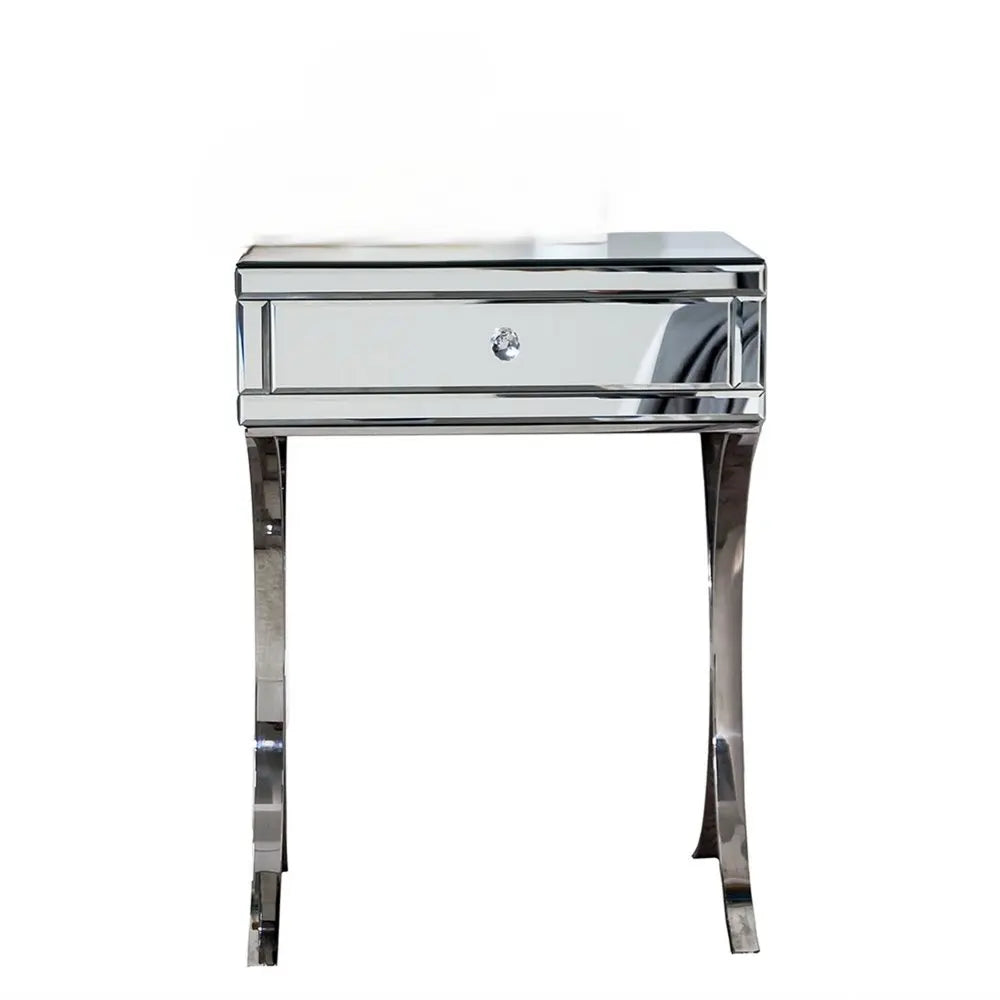 24" Stainless Steel and Mirror Nightstand HomeRoots