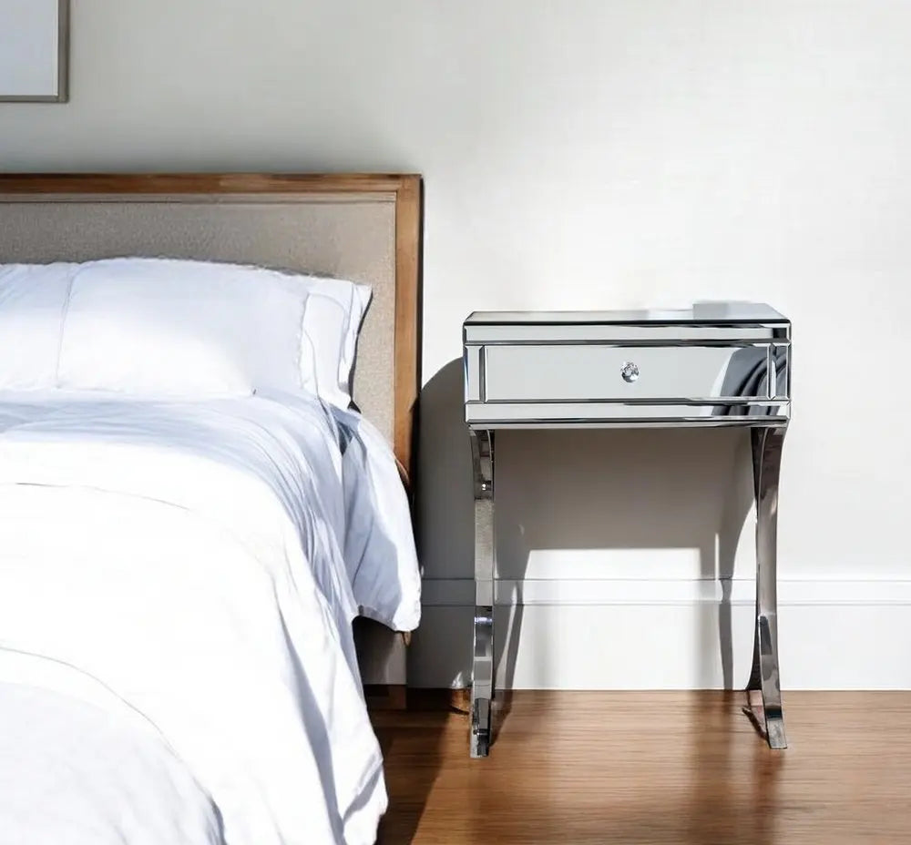 24" Stainless Steel and Mirror Nightstand HomeRoots