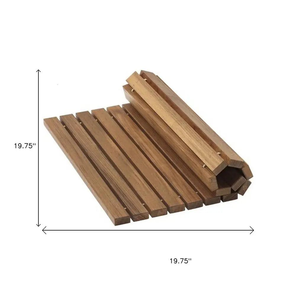 20" Brown Teak Wood Rolling Square Bath Mat HomeRoots