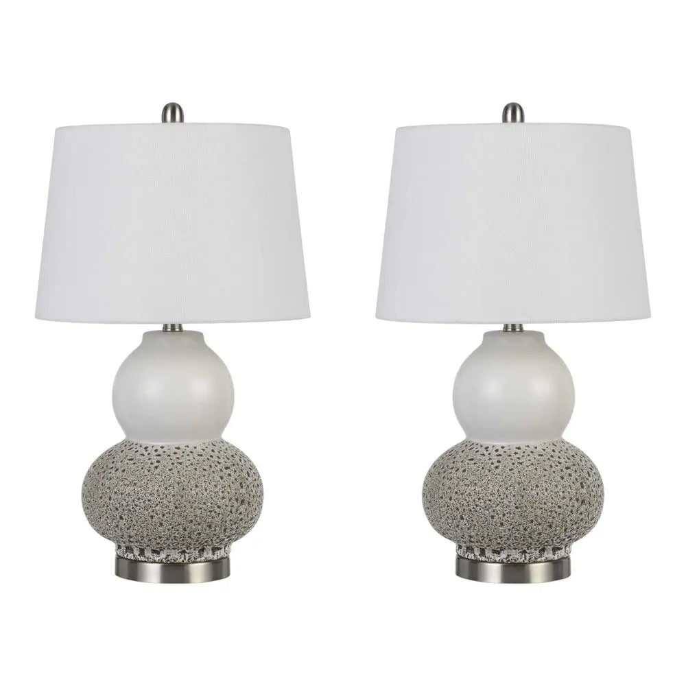 Set Of Two 24" Silver Metal Two Light Desk Table Lamps With White Globe Shade HomeRoots