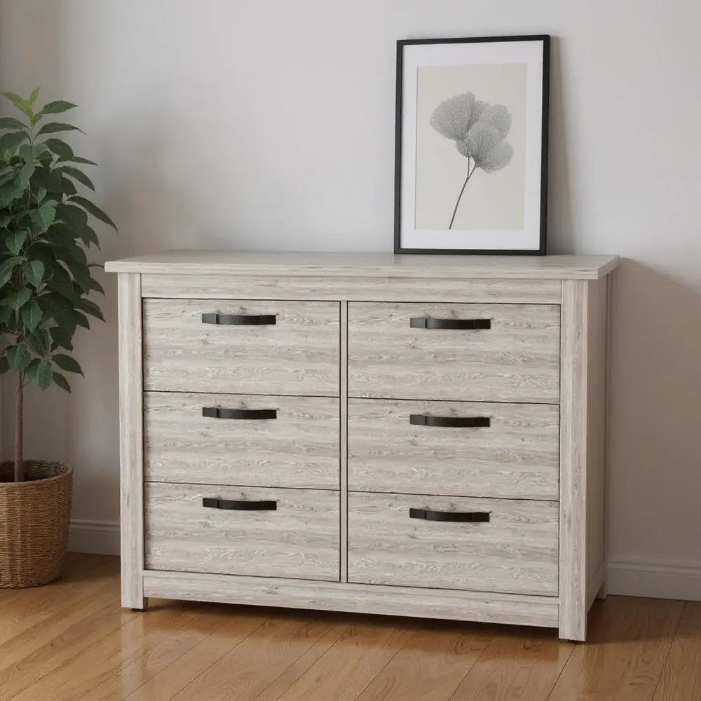 47" Gray Wood Six Drawer Double Dresser HomeRoots