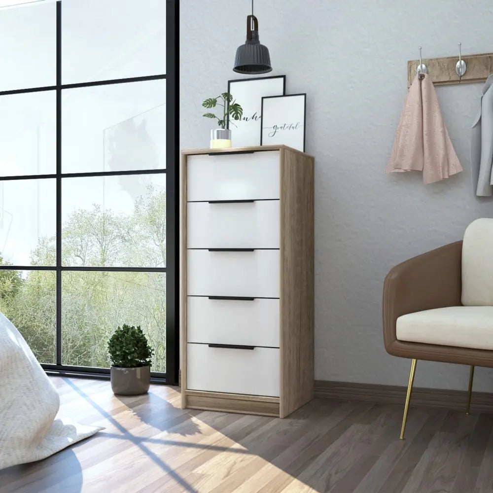 28" Brown And White Three Drawer Dresser HomeRoots