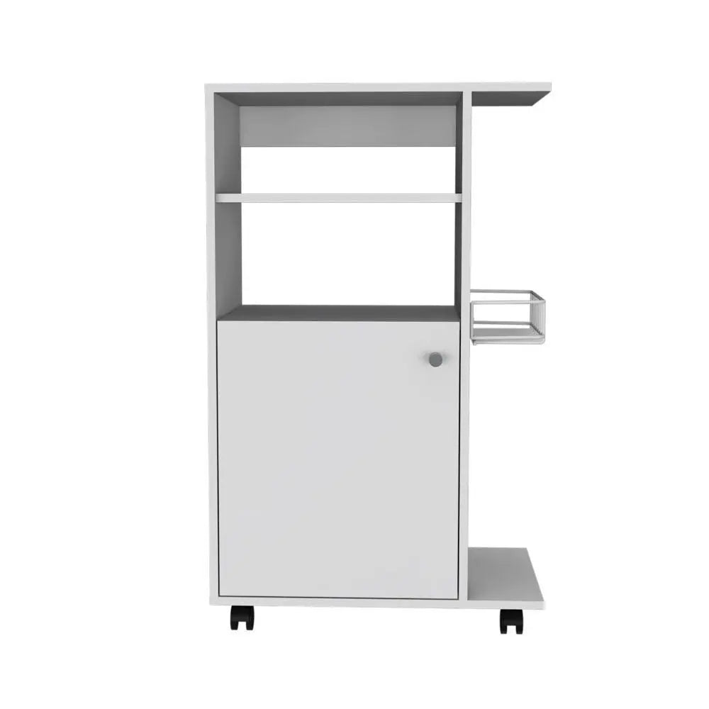 Carrito de cocina blanco con ruedas de 24" y almacenamiento