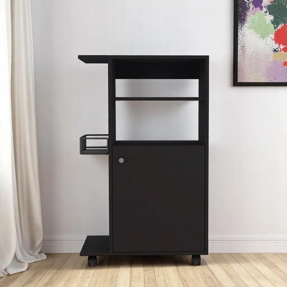 Black 24" Rolling Kitchen Cart With Storage HomeRoots