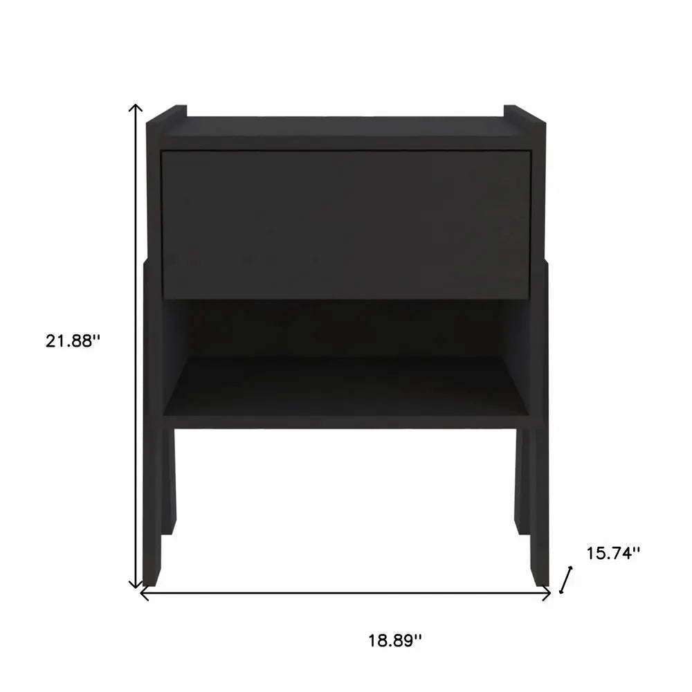22" Black Wood One Drawer Nightstand HomeRoots