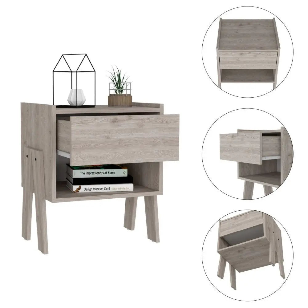 22" Light Gray Wood One Drawer Nightstand HomeRoots