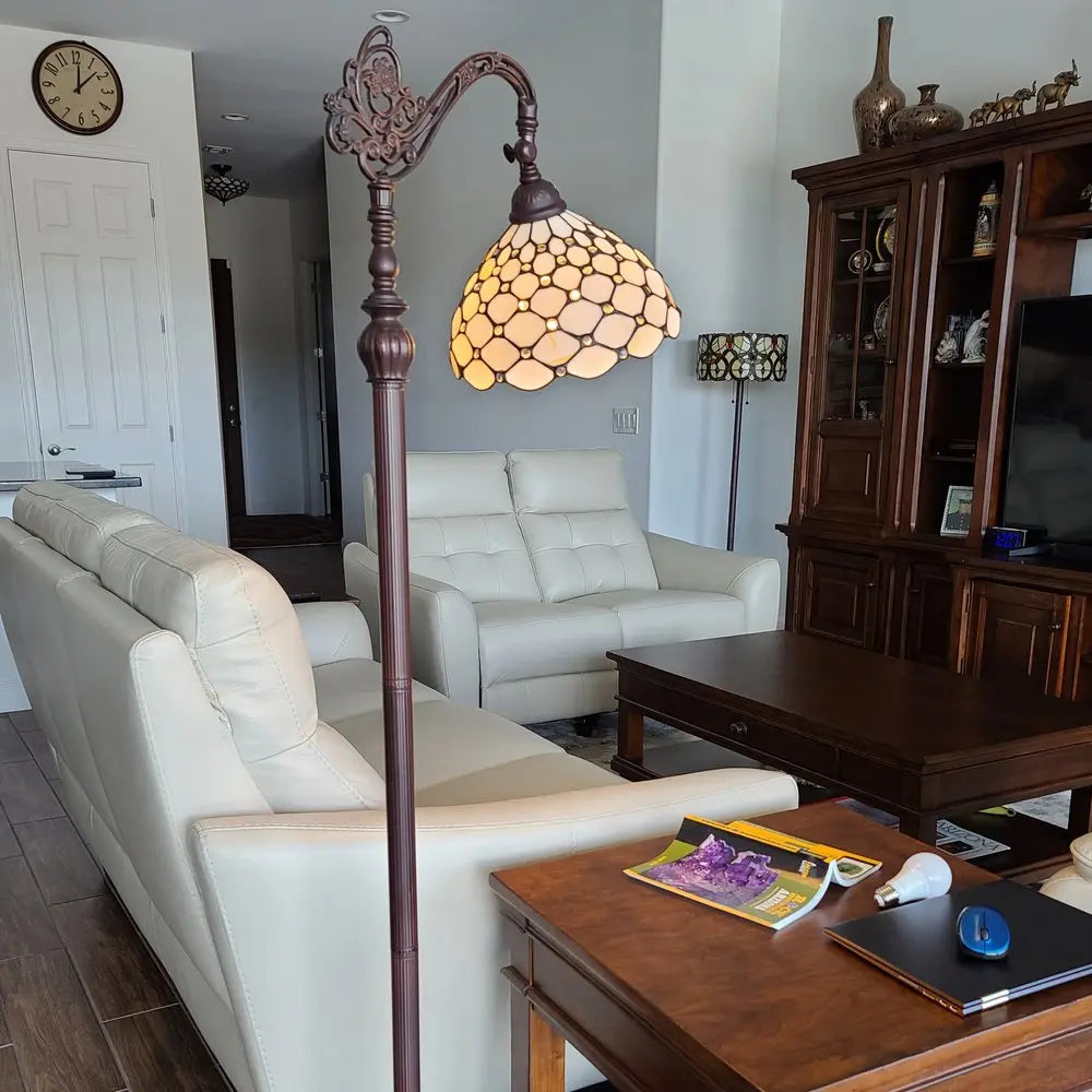 62" Brown And White Metal Floor Lamp With White Glass Bowl Shade HomeRoots