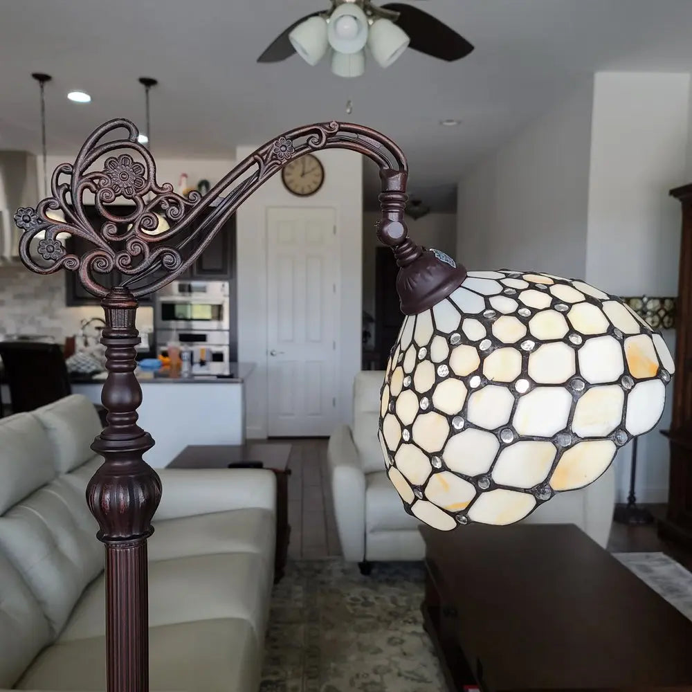 62" Brown And White Metal Floor Lamp With White Glass Bowl Shade HomeRoots