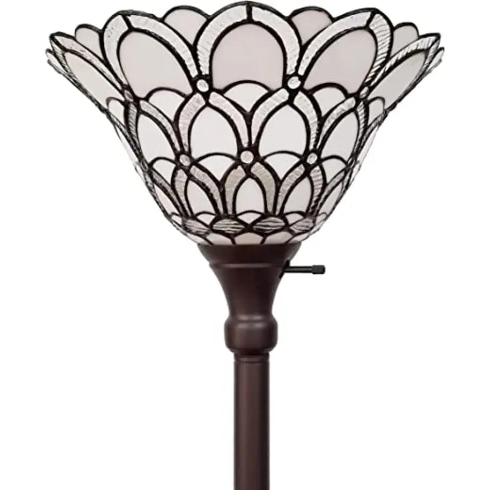 62" Brown And White Floor Lamp With White Peacock Feather Glass Bell Shade HomeRoots
