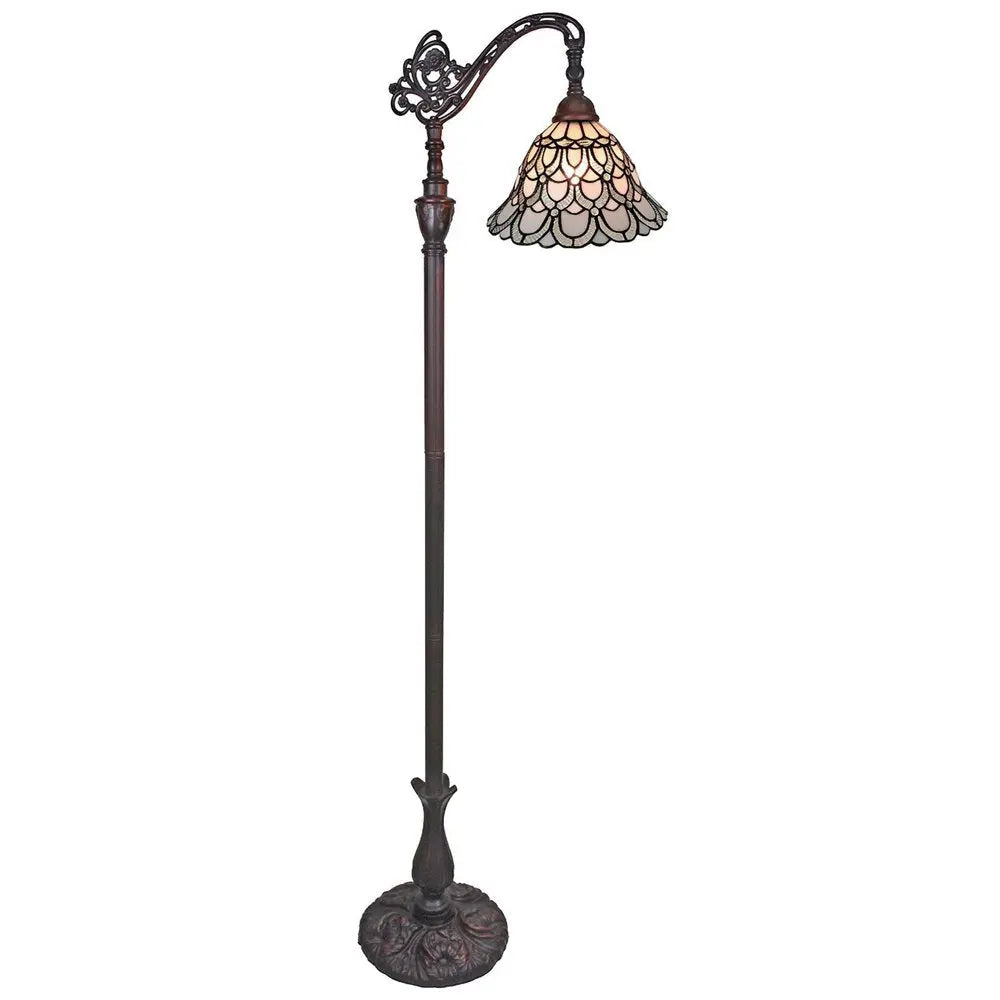 62" Brown Traditional Shaped Floor Lamp With White Stained Glass Bowl Shade HomeRoots